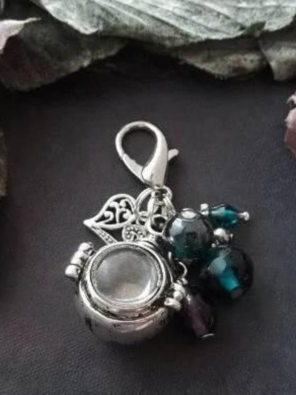 Vintage Style Locket Keychain Keepsake Glass Orb Heart Bag Charm